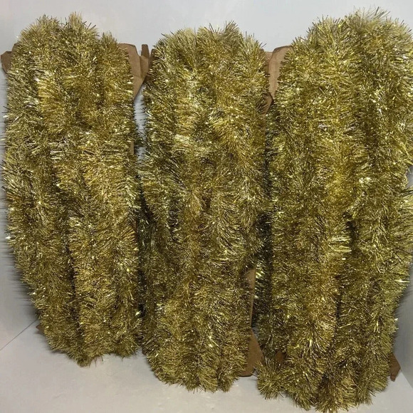 100’ FT Vintage 2” Thick Fluffy Garland Tinsel Gold White Metallic Victorian - Picture 5 of 5